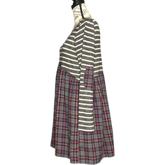 Andrée by Unit MEDIUM Striped Plaid Pocket Elbow Patch Pocketed Swing Dress - Picture 3 of 12